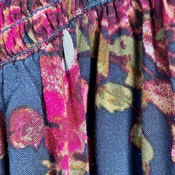 Terra & Sky Flutter Sleeve Blue Floral Blouse Sz 14W Smocked Neck Dark Romantic - Picture 6 of 15